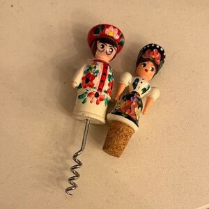 Wooden Wine Bottle Cork Screw & Cork Stopper Hand Painted